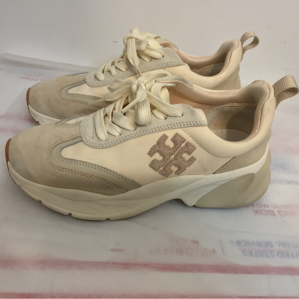 Tory Burch Monogram Good Luck Lightweight Women's Cream Fashion Sneakers Size6.5 - Picture 11 of 13